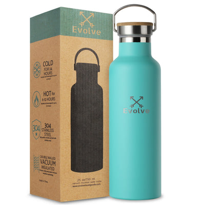 EVOLVE Insulated Stainless Steel Water Bottle 750ml - Evolve Travel Goods Adventure Towel - Sustainable, Made From Recycled Plastic and Sand Free